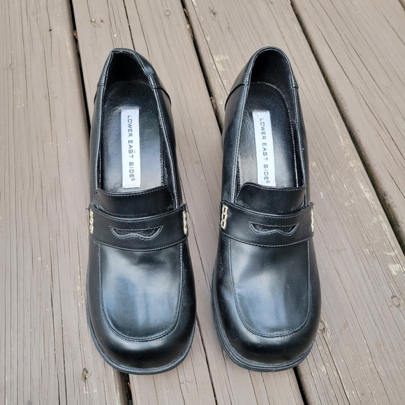 Vintage 90s y2k Black Faux Vegan Leather Lower East Side Punk Penny Loafers 10 - Picture 4 of 7